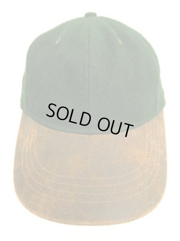 画像2: 90'S LANDS' END 6パネル レザー/ウール ベースボールキャップ グリーン/ブラウン USA製 (VINTAGE)