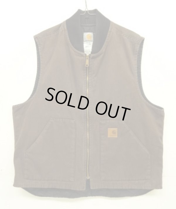 画像1: 11'S CARHARTT 裏地キルティング ダックベスト ダークブラウン メキシコ製 (VINTAGE)