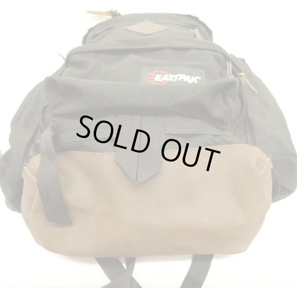 画像6: 80'S EASTPAK 旧タグ 両サイド収納付き ボトムレザー ナイロン バックパック ブラック USA製 (VINTAGE)