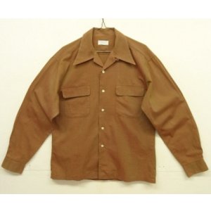 画像: 70'S MORVAL コットンギャバジン 長袖 オープンカラーシャツ ブラウン玉虫色 (VINTAGE)