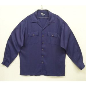 画像: 90'S RALPH LAUREN レーヨン/ウール 長袖 オープンカラーシャツ ネイビー (VINTAGE)