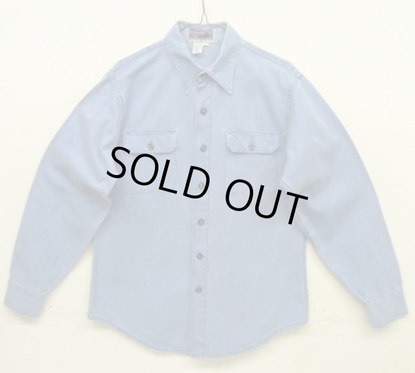 画像1: 70'S PATAGONIA 初期タグ キャンバス 長袖 ワークシャツ ブルー 香港製 (VINTAGE)