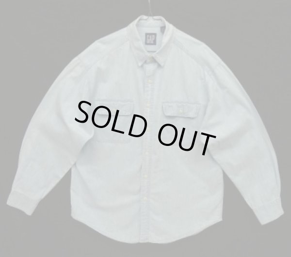 画像1: 90'S GAP 旧タグ 長袖 シャンブレーシャツ ブルー (VINTAGE)