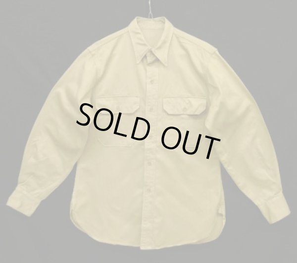 画像1: 40'S アメリカ軍 US ARMY "STAND UP COLLAR" マチ付き 長袖 チノシャツ ベージュ (VINTAGE)