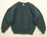 画像: 90'S RUSSELL ATHLETIC 前Vガゼット付き クルーネック スウェットシャツ ダークグリーン USA製 (VINTAGE)