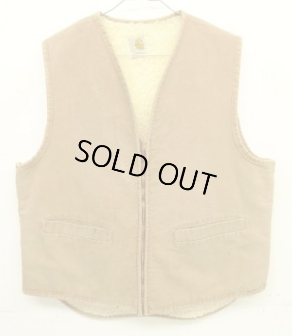 画像1: 70'S CARHARTT プリントタグ 裏地ボア ダックベスト SCOVILLジップ ブラウン USA製 (VINTAGE)