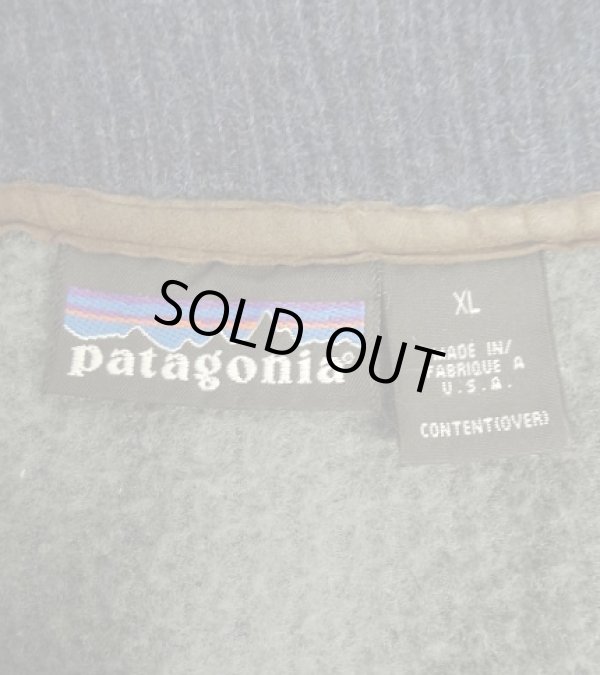 画像2: 02'S PATAGONIA ハーフジップ レザートリム ニット ネイビー USA製 (VINTAGE)