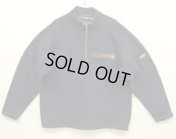 画像1: 02'S PATAGONIA ハーフジップ レザートリム ニット ネイビー USA製 (VINTAGE)