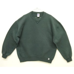 画像: 90'S RUSSELL ATHLETIC 前Vガゼット付き クルーネック スウェットシャツ ダークグリーン USA製 (VINTAGE)