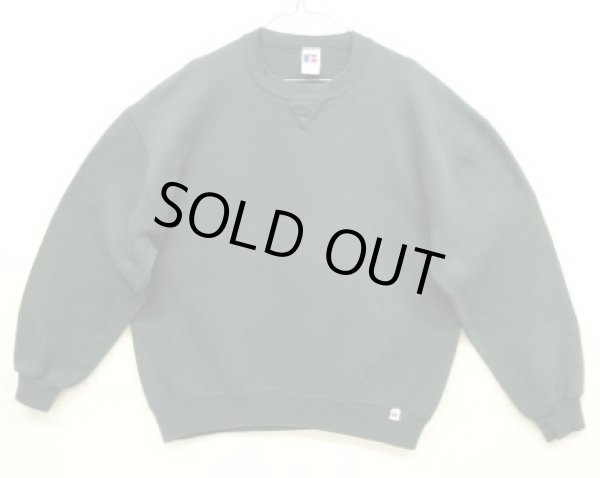 画像1: 90'S RUSSELL ATHLETIC 前Vガゼット付き クルーネック スウェットシャツ ダークグリーン USA製 (VINTAGE)