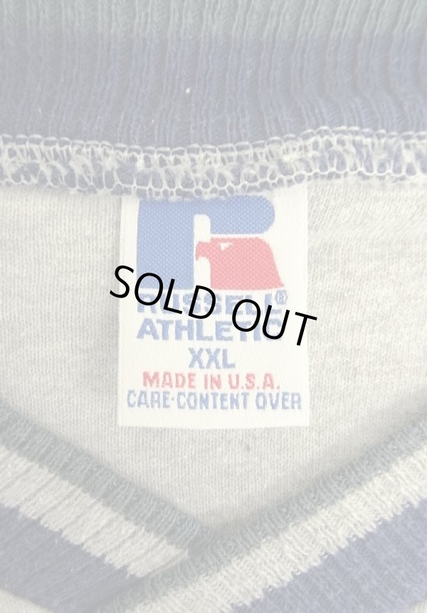 画像2: 90'S RUSSELL ATHLETIC ライン入りリブ Vネック スウェットシャツ ヘザーグレー USA製 (VINTAGE)