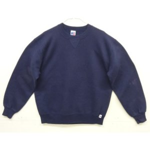 画像: 90'S RUSSELL ATHLETIC 前Vガゼット付き クルーネック スウェットシャツ ネイビー USA製 (VINTAGE)