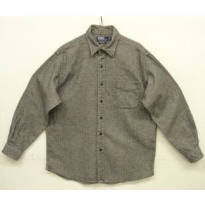 画像: 90'S RALPH LAUREN "LOWELL SPORT" ヘリンボーン 長袖 シャツ チャコールグレー (VINTAGE)