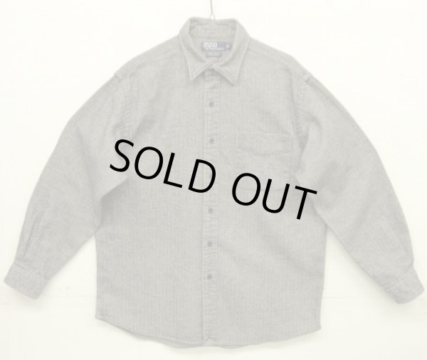 画像1: 90'S RALPH LAUREN "LOWELL SPORT" ヘリンボーン 長袖 シャツ チャコールグレー (VINTAGE)