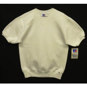 画像: 90'S RUSSELL ATHLETIC 前Vガゼット付き クルーネック 半袖 スウェットシャツ ホワイト USA製 (DEADSTOCK)