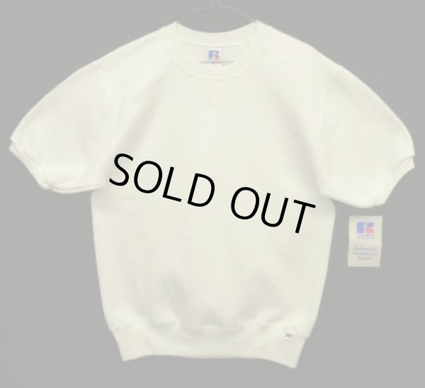 画像1: 90'S RUSSELL ATHLETIC 前Vガゼット付き クルーネック 半袖 スウェットシャツ ホワイト USA製 (DEADSTOCK)