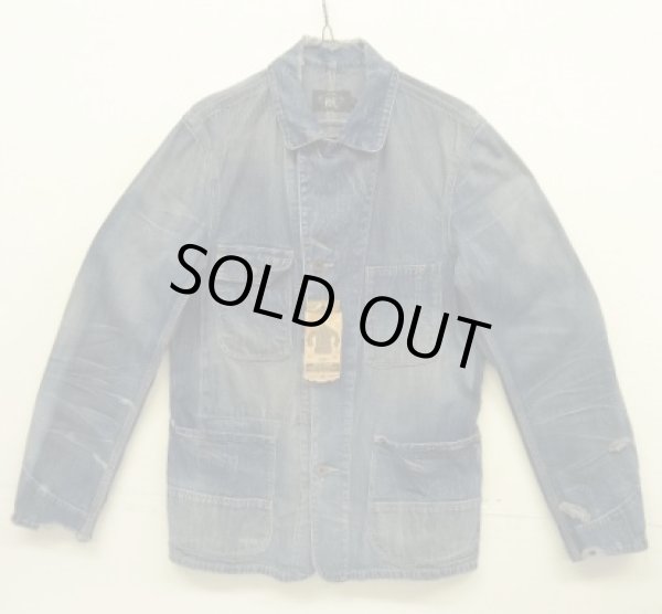 画像1: RRL ”LEWIS" ヴィンテージ＆リペア加工 月桂樹ボタン デニム カバーオール インディゴ USA製 (DEADSTOCK)