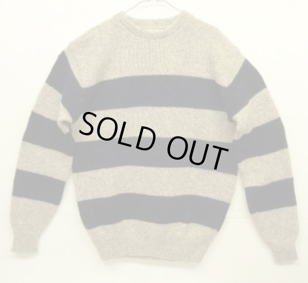 画像1: 80'S LL Bean クルーネック 太ボーダーセーター ベージュ/ネイビー USA製 (VINTAGE)