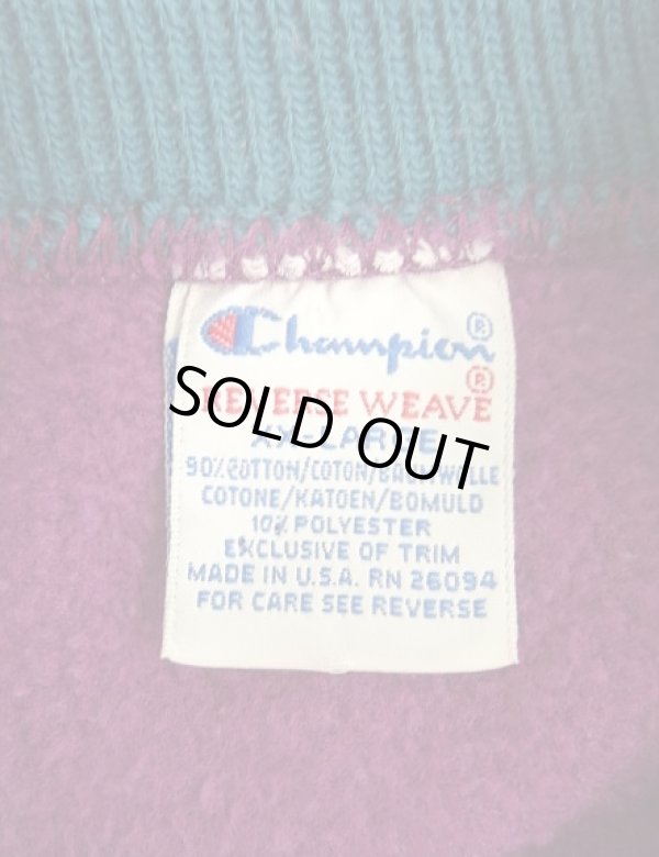画像2: 90'S CHAMPION "エラー品両袖目付き" 刺繍タグ リバースウィーブ 目無し 無地 グレープ/リブライン USA製 (VINTAGE)