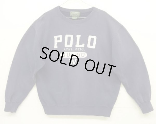 画像1: 90'S RALPH LAUREN "POLO COUNTRY" クルーネック スウェットシャツ ナス紺 (VINTAGE)