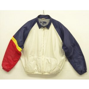 画像: 90'S RALPH LAUREN チンスト付き 裏地フリース ドリズラージャケット ネイビー/ホワイト/レッド (VINTAGE)