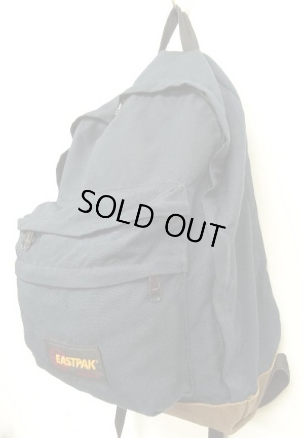画像4: 80'S EASTPAK 旧タグ ボトムレザー ナイロン バックパック ネイビー USA製 (VINTAGE)
