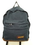 画像1: 80'S EASTPAK 旧タグ ボトムレザー ナイロン バックパック ネイビー USA製 (VINTAGE)