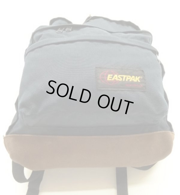 画像6: 80'S EASTPAK 旧タグ ボトムレザー ナイロン バックパック ネイビー USA製 (VINTAGE)