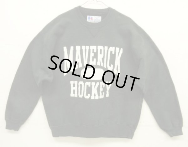 画像1: 90'S RUSSELL ATHLETIC 前V&脇の下ガゼット付き ヘビーウエイト クルーネック スウェットシャツ ブラック USA製 (VINTAGE)