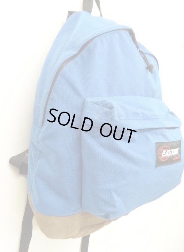 画像5: 80'S EASTPAK 旧タグ ボトムレザー ナイロン バックパック ブルー USA製 (VINTAGE)