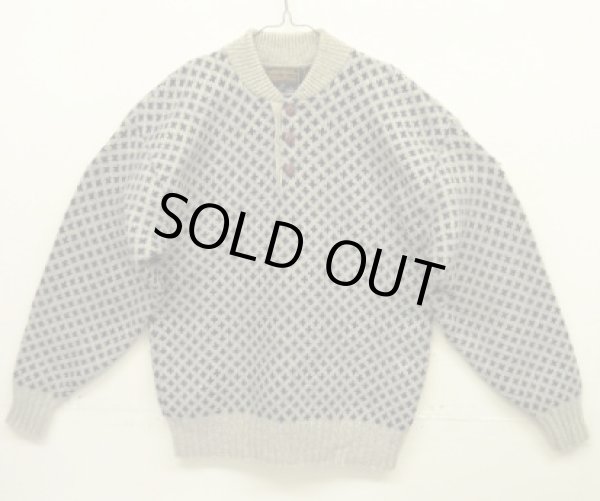 画像1: 80'S EDDIE BAUER 黒タグ ヘンリーネック セーター 総柄 USA製 (VINTAGE)