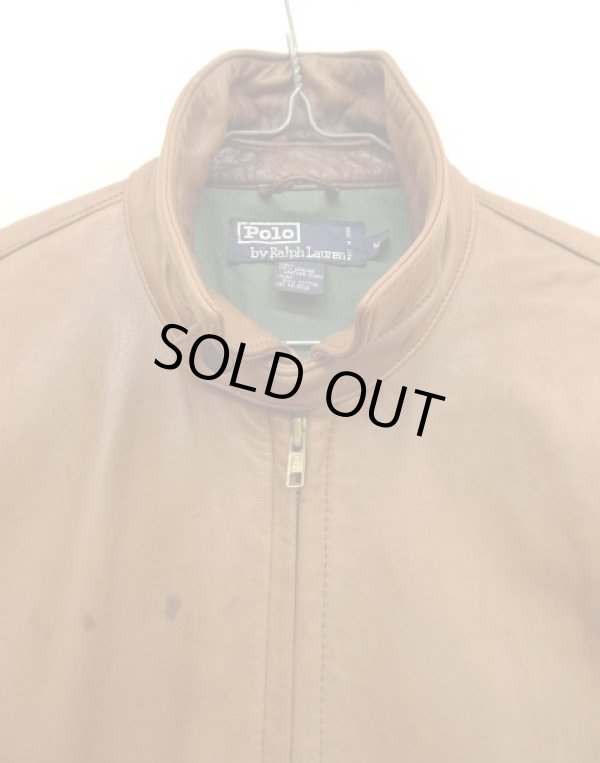 画像3: 90'S RALPH LAUREN 胸ロゴ無し チンスト付き 裏地付き レザー ドリズラージャケット ブラウン (VINTAGE)