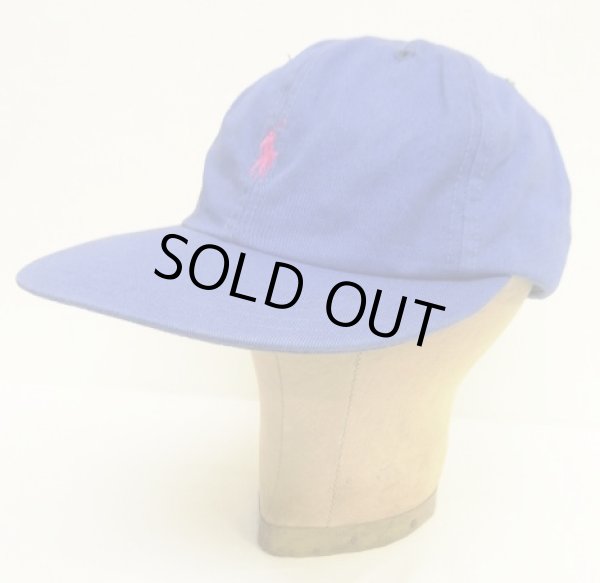 画像1: 90'S RALPH LAUREN ロゴ刺繍 ベースボールキャップ ブルー USA製 (VINTAGE)