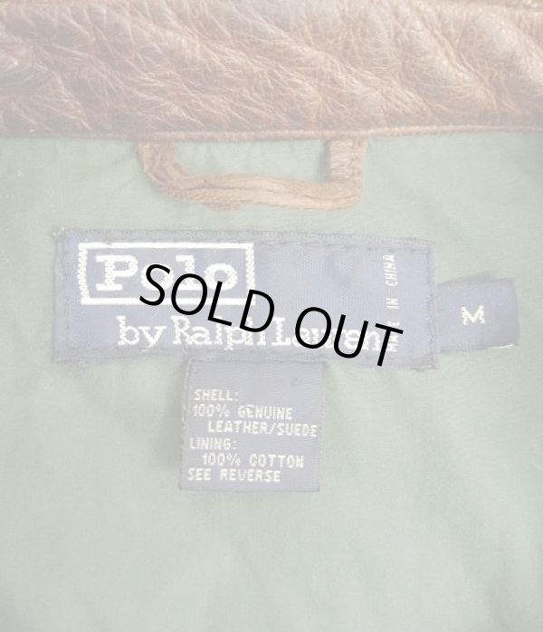 画像2: 90'S RALPH LAUREN 胸ロゴ無し チンスト付き 裏地付き レザー ドリズラージャケット ブラウン (VINTAGE)