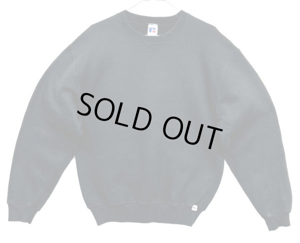 画像1: 90'S RUSSELL ATHLETIC 前Vガゼット付き クルーネック スウェットシャツ ブラック (VINTAGE)