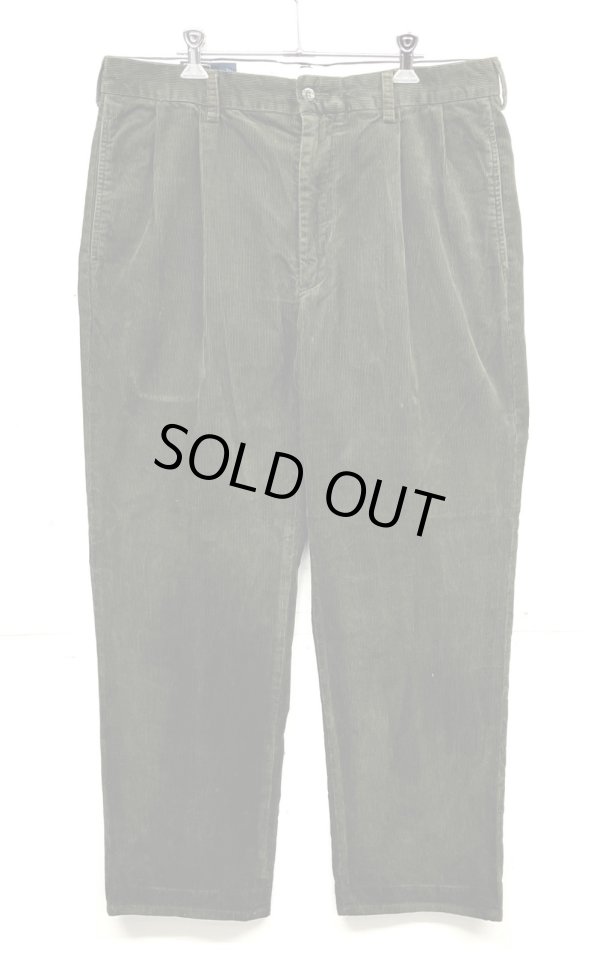 画像1: 90'S RALPH LAUREN "HAMMOND PANT" ツープリーツ コーデュロイパンツ オリーブ (VINTAGE)