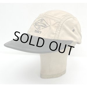 画像: 90'S RALPH LAUREN レザー/キャンバス ロングビルキャップ ブラック/ベージュ (VINTAGE)