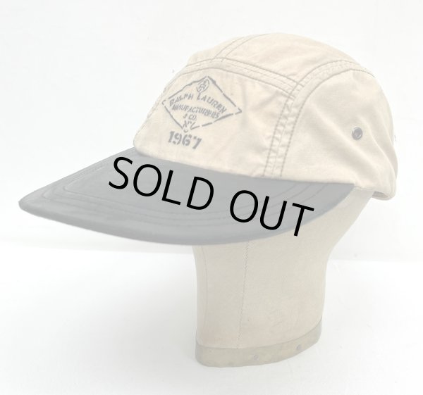 画像1: 90'S RALPH LAUREN レザー/キャンバス ロングビルキャップ ブラック/ベージュ (VINTAGE)