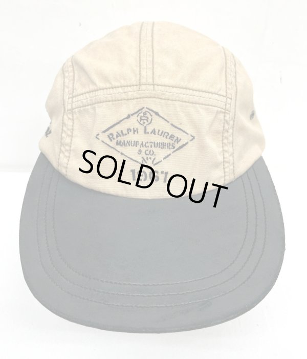 画像2: 90'S RALPH LAUREN レザー/キャンバス ロングビルキャップ ブラック/ベージュ (VINTAGE)