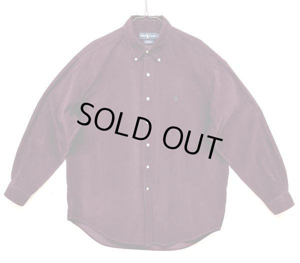 画像1: 90'S RALPH LAUREN "BLAKE" コーデュロイ 長袖 BDシャツ ボルドー (VINTAGE)