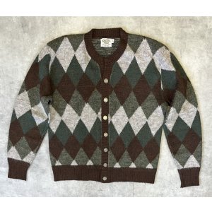 画像: 60'S CAMPUS メタルボタン オーロン ニットカーディガン アーガイル柄 USA製 (VINTAGE) 