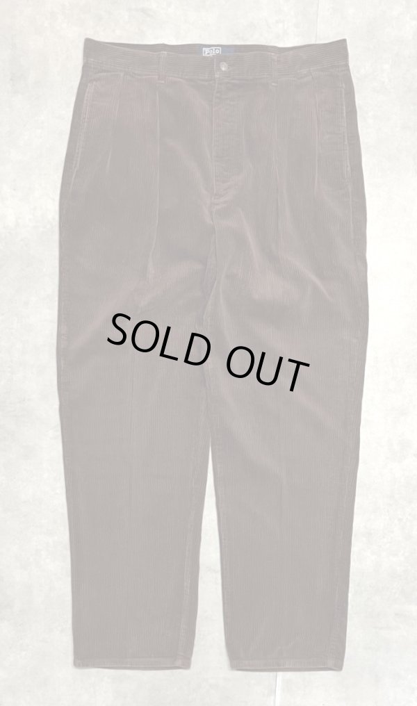 画像1: 90'S RALPH LAUREN "ボックスロゴ" ツープリーツ 太畝コーデュロイパンツ ブラウン (VINTAGE)