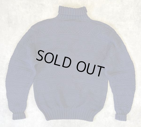 画像3: 90'S RALPH LAUREN "HAND KNIT" タートルネック フィッシャーマンセーター ネイビー (VINTAGE) 