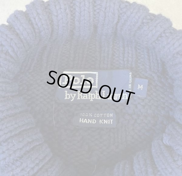 画像2: 90'S RALPH LAUREN "HAND KNIT" タートルネック フィッシャーマンセーター ネイビー (VINTAGE) 
