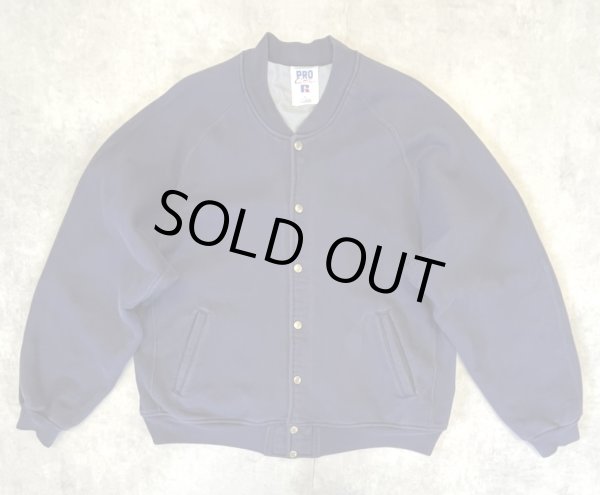 画像1: 90'S RUSSELL ATHLETIC "PRO COTTON" 裏地ナイロン スナップボタン スウェットジャケット ネイビー USA製 (VINTAGE)