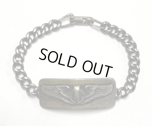 画像1: 40'S アメリカ軍 US ARMY AIR FORCE パイロットウイング スターリングシルバー ミリタリー IDプレート チェーンブレスレット シルバー (VINTAGE)