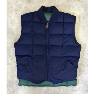画像: 90'S EDDIE BAUER 白タグ グースダウン スクエアキルト リバーシブル ダウンベスト ネイビー/グリーン (VINTAGE)