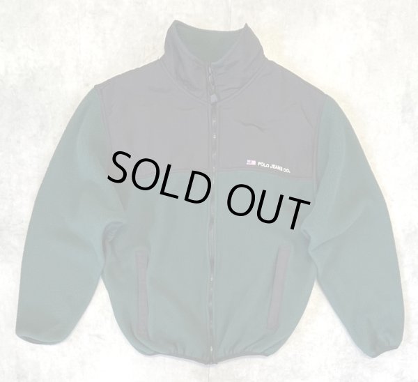 画像1: 90'S RALPH LAUREN POLO JEANS ナイロン切り替え フリースジャケット ブラック/グリーン USA製 (VINTAGE)