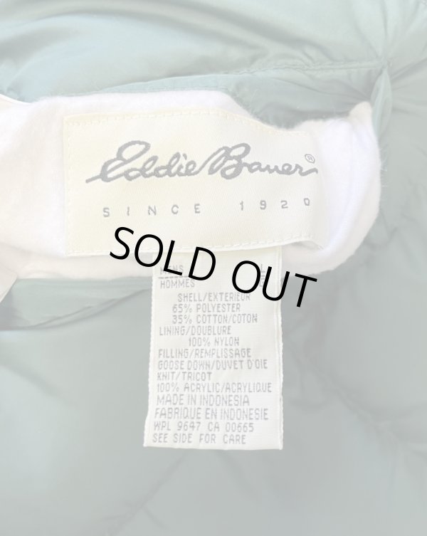 画像2: 90'S EDDIE BAUER 白タグ グースダウン スクエアキルト リバーシブル ダウンベスト ネイビー/グリーン (VINTAGE)