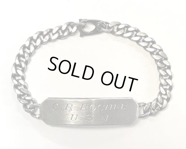 画像1: 50'S アメリカ軍 "US NAVY刻印入り" スターリングシルバー ミリタリー IDプレート チェーンブレスレット シルバー (VINTAGE)